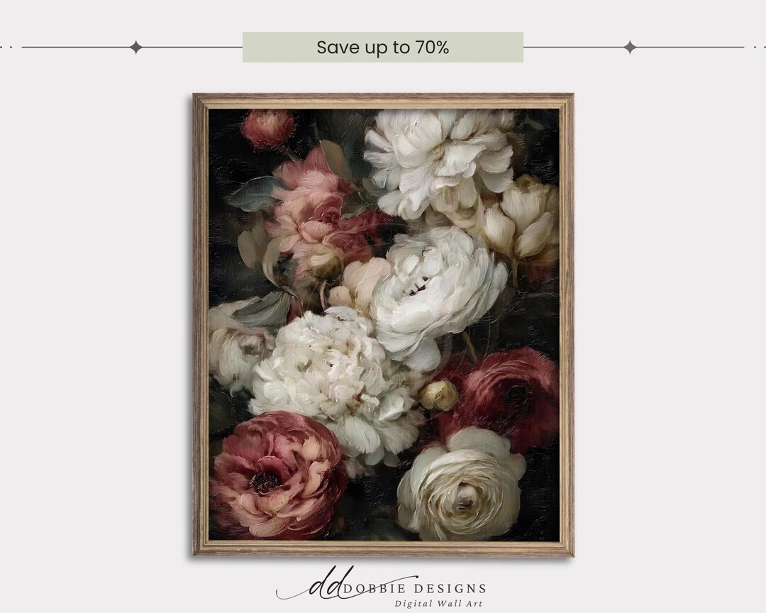 Dark Moody Floral Wall Art Vintage Flower Painting Printable Romantic ...