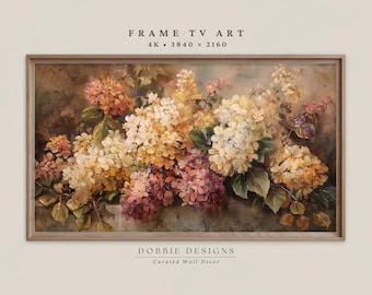 Vintage TV Art Hydrangea Oil Painting Moody Floral TV Art Autumn Flowers for Samsung Frame TV 4K Digital Download Living Room Art TV057