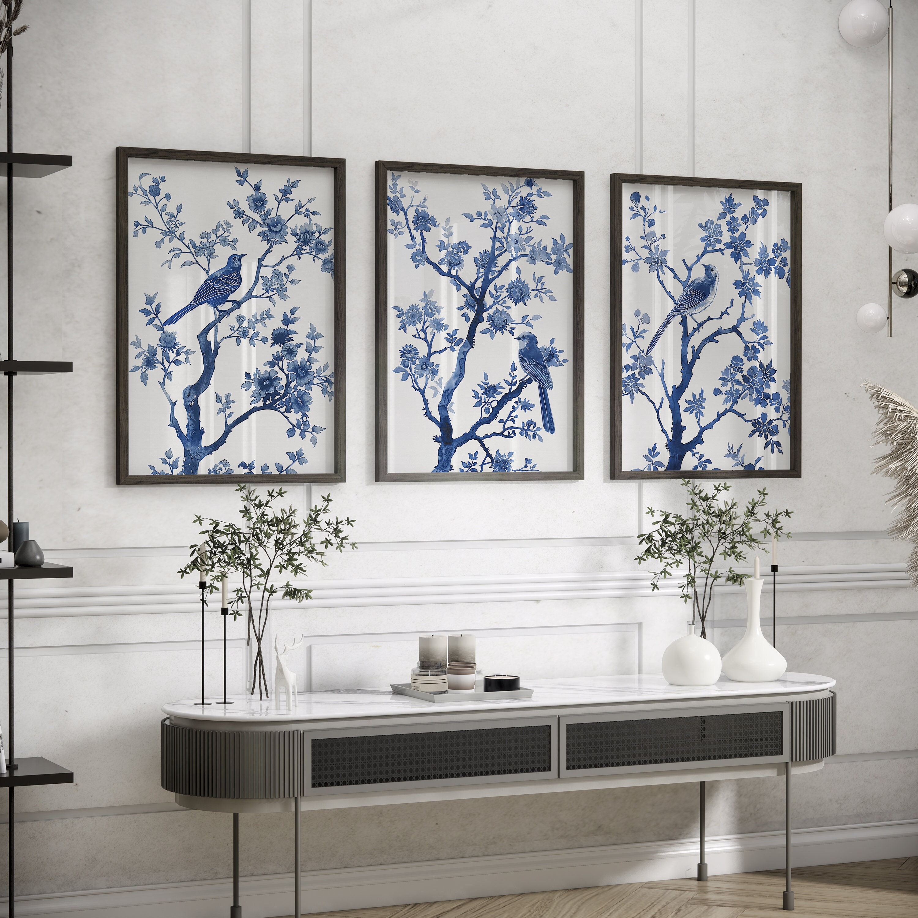 Blue Chinoiserie Set of 3 Prints Chinoiserie Wall Art Vintage Blue ...