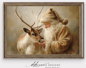 Vintage Deer Wall Art With Green Ribbon Rustic Christmas Printable ...