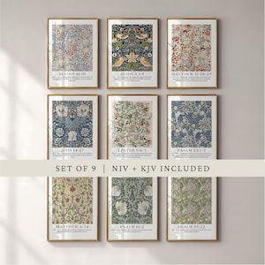 Conjunto de láminas decorativas con versículos bíblicos de William Morris, láminas botánicas cristianas, láminas con escrituras antiguas, decoración religiosa imprimible basada en la fe 241064-2