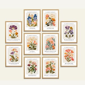 State Flower Print Bundle, Wall Art Print 50 US States, Flower Market ...