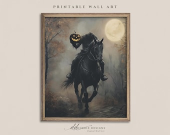 Headless Horseman Art Print Moody Halloween Wall Decor Sleepy Hollow Painting Vintage Gothic Poster Dark Whimsical Pumpkin Decor 241077-10