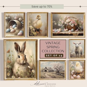 Vintage Spring and Easter Wall Art Set of 15 Prints, Vintage Spring Decor, Spring Wall Set, Seasonal Decor, Easter Bundle, Gallery Wall Set