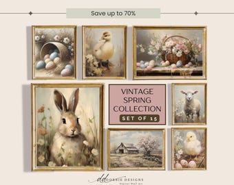 Vintage Spring and Easter Wall Art Set of 15 Prints, Vintage Spring Decor, Spring Wall Set, Seasonal Decor, Easter Bundle, Gallery Wall Set
