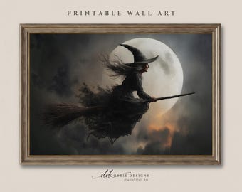 Flying Witch Wall Art Printable Dark Cottagecore Decor Vintage Halloween Moon Print Moody Gothic Landscape Witchcore 251045-19