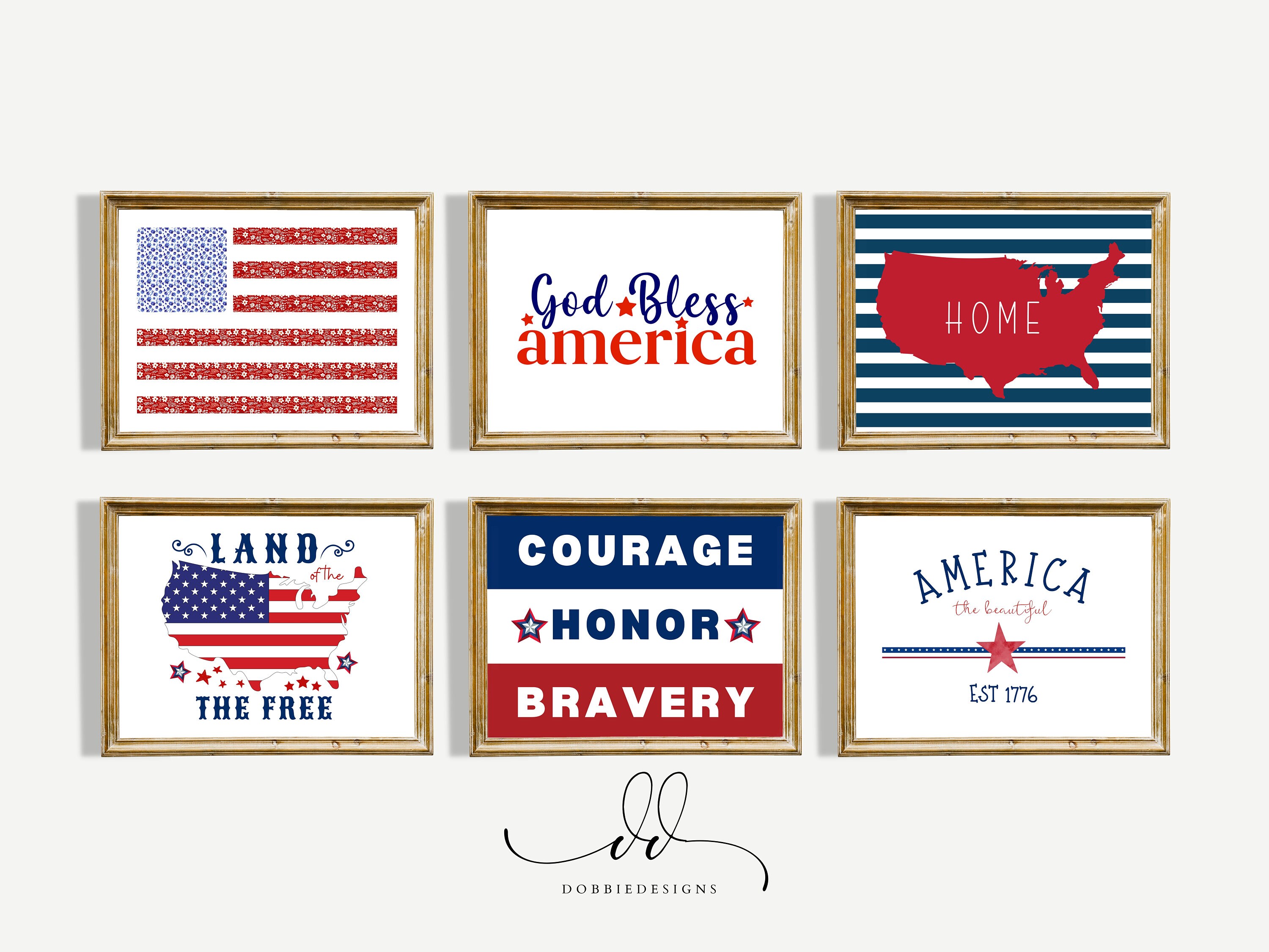 Patriotic Wall Art Set of 54 Independence Day Posters 4th of July Decor ...