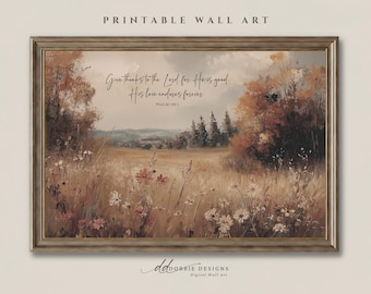 Give Thanks to the Lord Wall Art Psalm 107:1 Bible Verse Print Autumn Landscape Digital Download Christian Thanksgiving Decoration 251067-2