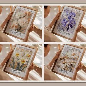 Lot de 12 fleurs pour le mois de naissance, oeuvre d'art murale florale neutre, cadeau pour le mois de naissance, impression du mois de naissance, impression du marché aux fleurs, impression de fleurs de naissance image 6
