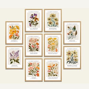 State Flower Print Bundle, Wall Art Print 50 US States, Flower Market ...