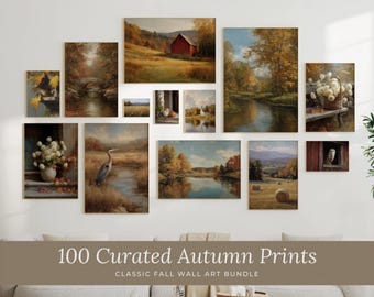 100 Curated Autumn Prints Vintage Fall Landscape Wall Art Bundle Printable New England Farmhouse Gallery Wall Living Room Decor 260146
