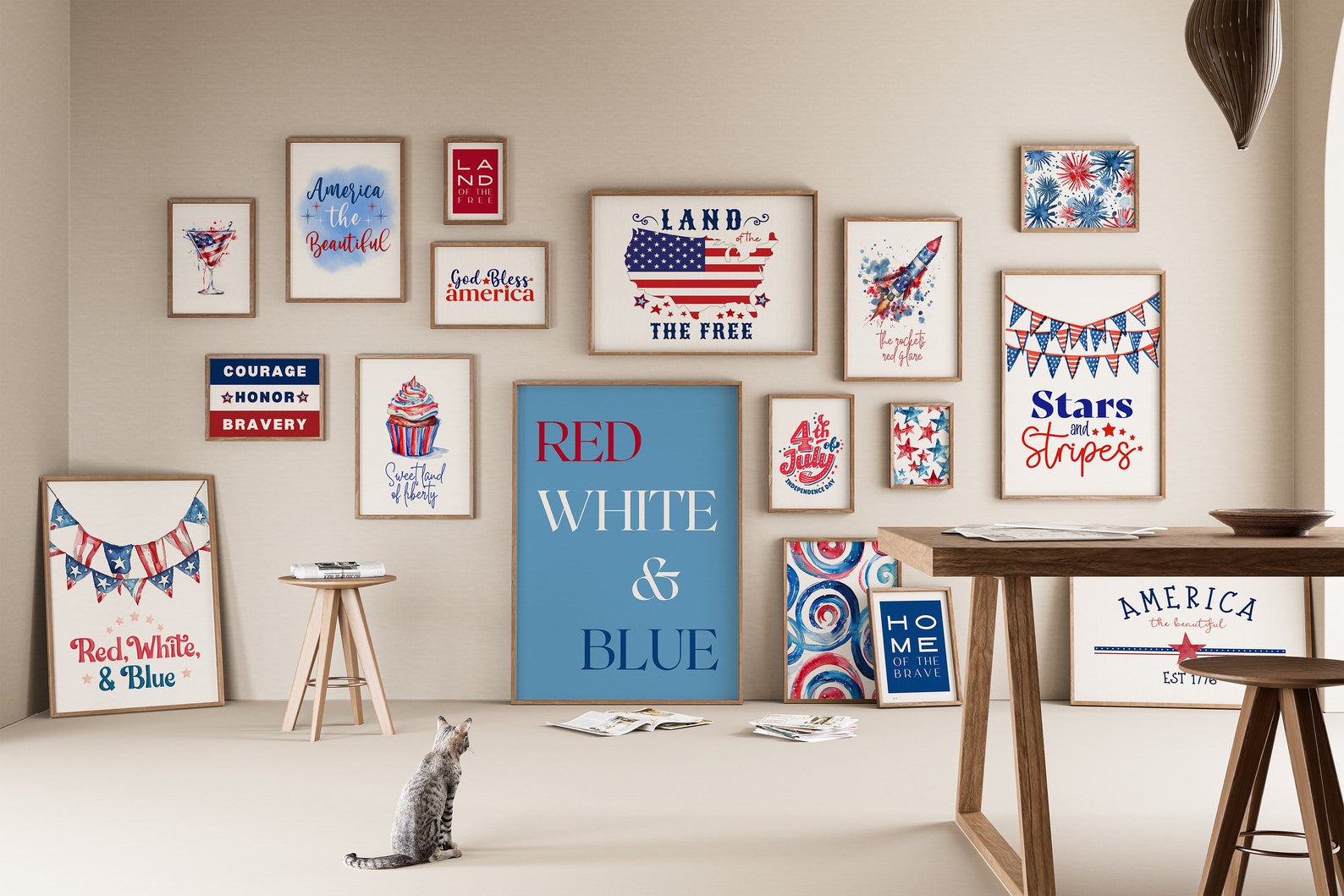 Patriotic Wall Art Set of 54 Independence Day Posters 4th of July Decor ...