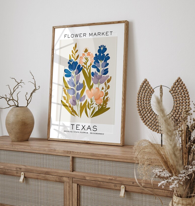 Texas State Flower Print, Texas Flower Market Print, Bluebonnet Art ...