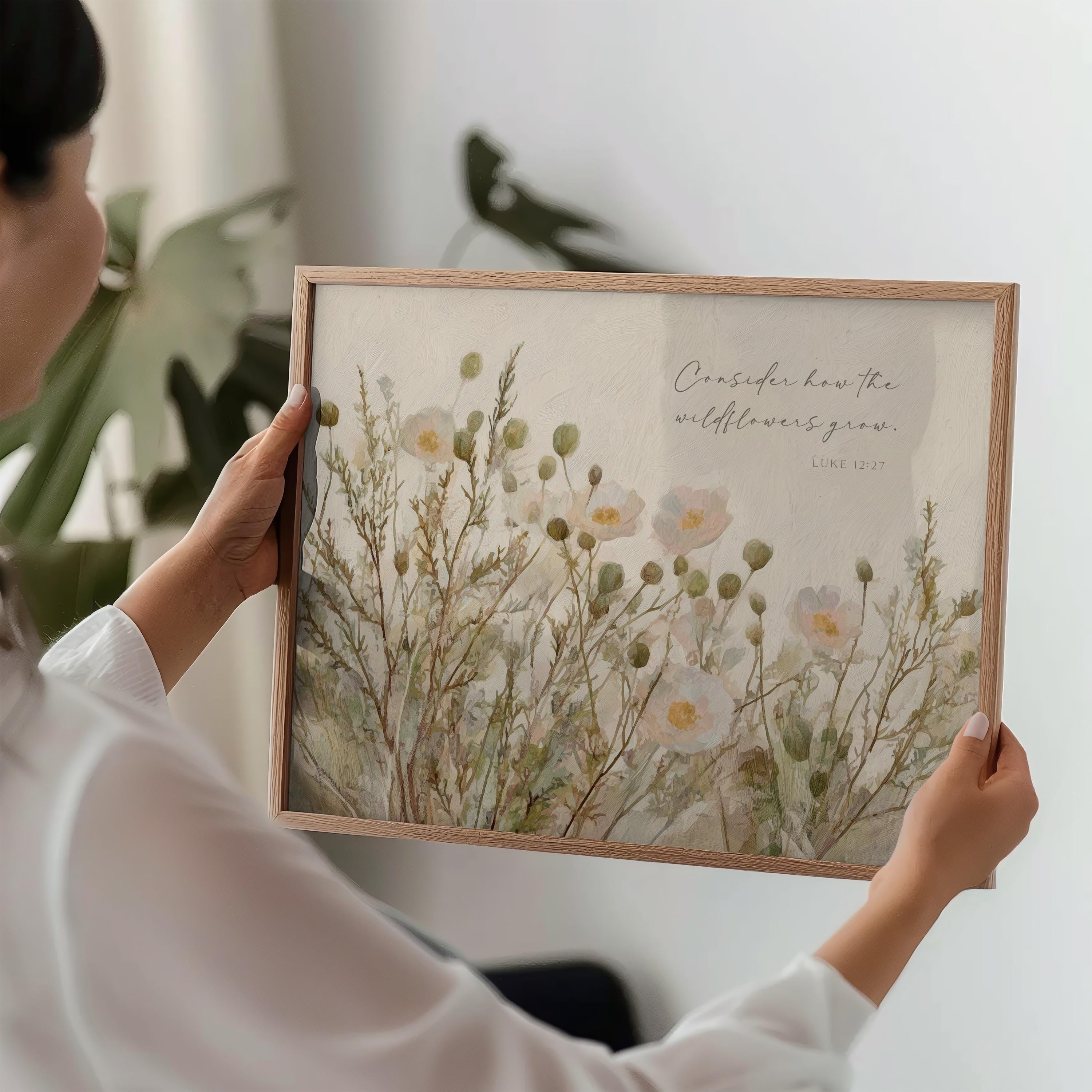 Wildflower Bible Verse Wall Art Luke 12:27 Scripture Print Consider the ...
