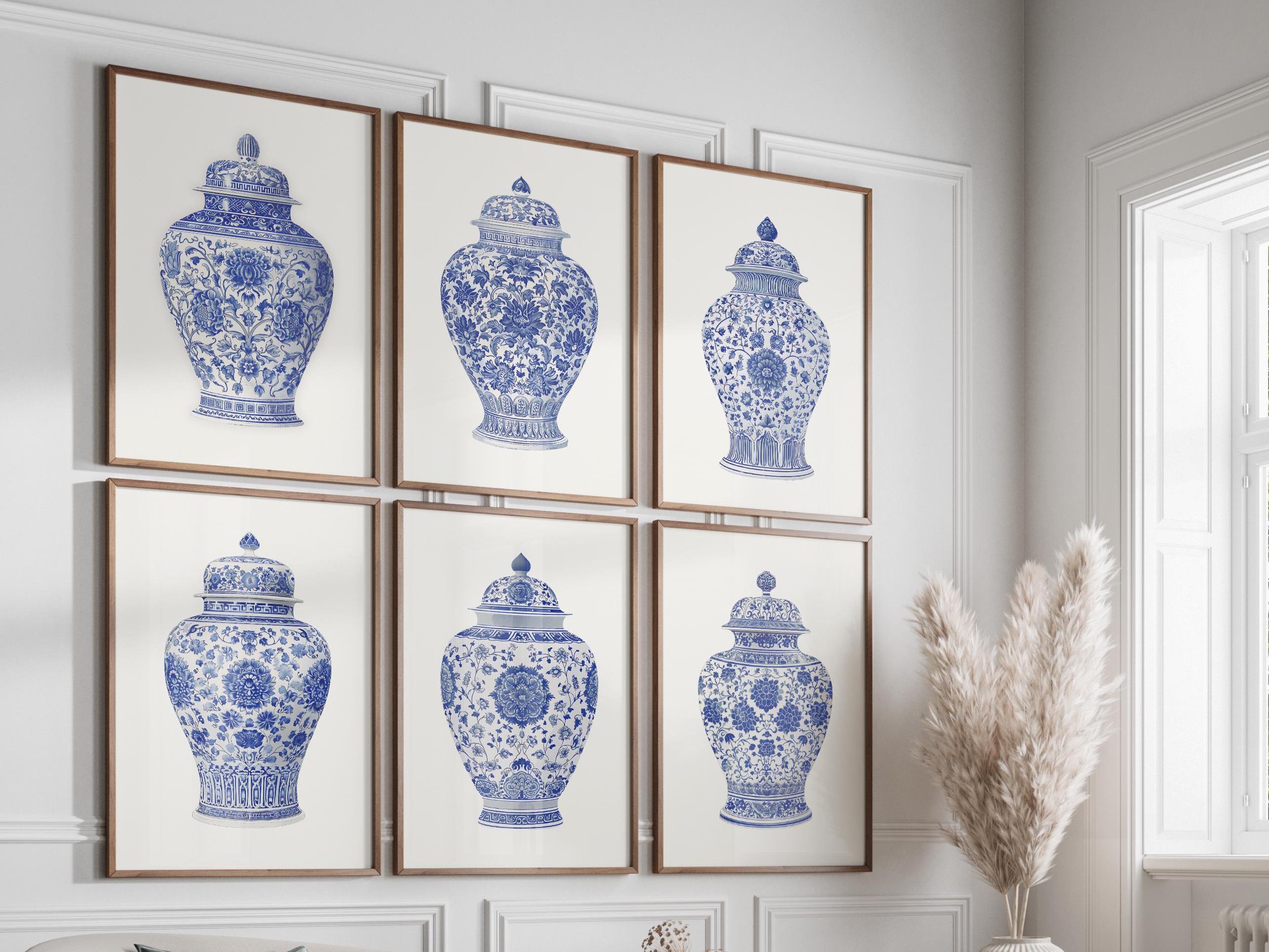 Mid 20th Century Chinese Chinoiserie Blue & White Porcelain Ginger Jar Mantel Urn Table Lamps A Pair 2335