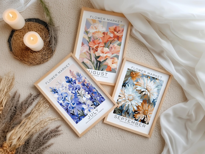 Lot de 12 fleurs pour le mois de naissance, oeuvre d'art murale florale neutre, cadeau pour le mois de naissance, impression du mois de naissance, impression du marché aux fleurs, impression de fleurs de naissance image 9