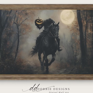 Headless Horseman Wall Art Sleepy Hollow Vintage Halloween Decor Dark Academia Moody Autumn Painting Pumpkin Head Poster 241077-10 image 1