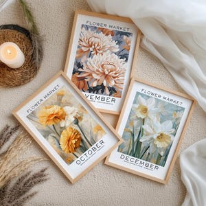 Lot de 12 fleurs pour le mois de naissance, oeuvre d'art murale florale neutre, cadeau pour le mois de naissance, impression du mois de naissance, impression du marché aux fleurs, impression de fleurs de naissance image 10