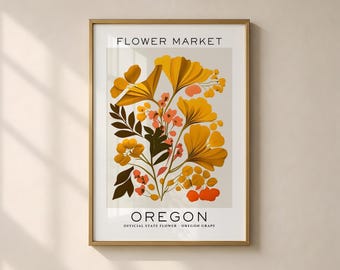 Oregon State Flower Print, Oregon Flower Market Print, Oregon Grape Art Print, Floral Art Print, Neutral Botanical Print, Digital Download
