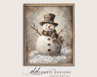 Vintage Snowman Wall Art Rustic Winter Holiday Print Cozy Winter Wall Decor Vintage Holiday Decorating Digital Download 251072-21V