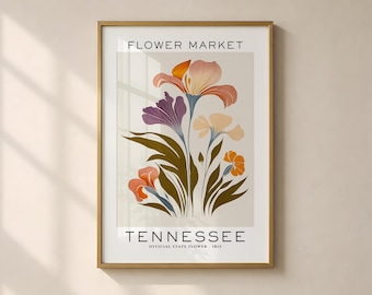 Tennessee State Flower Print, Tennessee Flower Market Print, Iris Art Print, Floral Art Print, Neutral Botanical Print, Digital Download