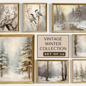Winter Gallery Wall, Vintage Art, Winter Landscape Art, Rustic Decor, Set of 12 Prints, Holiday Decor, Farmhouse Decor, Vintage Winter