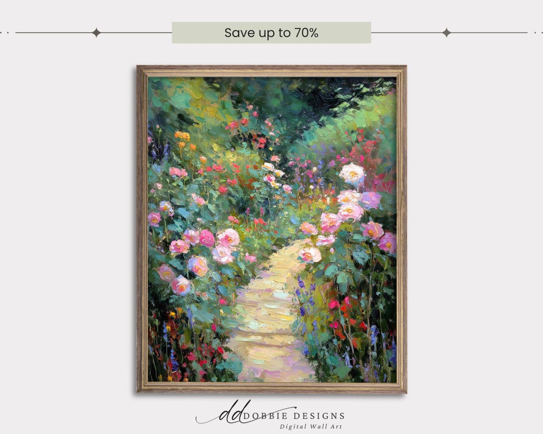 Cottagecore Wall Art Garden Path Print Vintage Floral Landscape ...