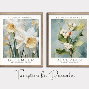 Lot de 12 fleurs pour le mois de naissance, oeuvre d'art murale florale neutre, cadeau pour le mois de naissance, impression du mois de naissance, impression du marché aux fleurs, impression de fleurs de naissance image 4