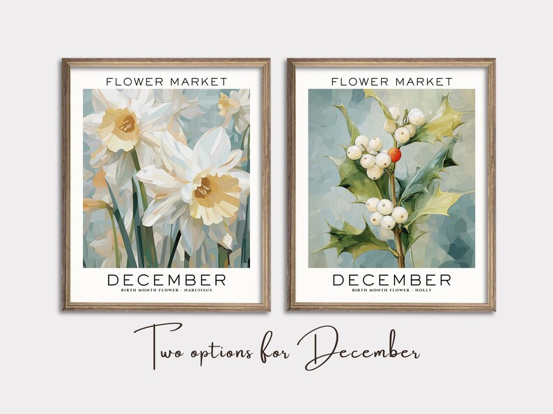 Lot de 12 fleurs pour le mois de naissance, oeuvre d'art murale florale neutre, cadeau pour le mois de naissance, impression du mois de naissance, impression du marché aux fleurs, impression de fleurs de naissance image 4