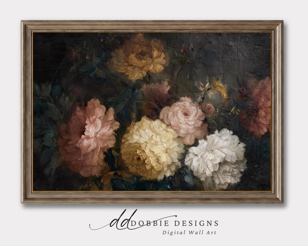 Moody Floral Wall Art Dark Floral Oil Painting Vintage Dutch Floral ...