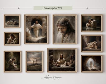 Juego de láminas de arte cristiano vintage para pared, con temática de Jesús, Vida de Cristo, 10 láminas, arte cristiano neutro, 251140