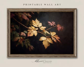 Moody Autumn Leaf Print Fall Foliage Rustic Botanical Still Life Painting Digital Download 252042