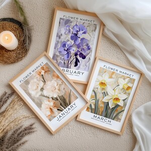 Lot de 12 fleurs pour le mois de naissance, oeuvre d'art murale florale neutre, cadeau pour le mois de naissance, impression du mois de naissance, impression du marché aux fleurs, impression de fleurs de naissance image 11