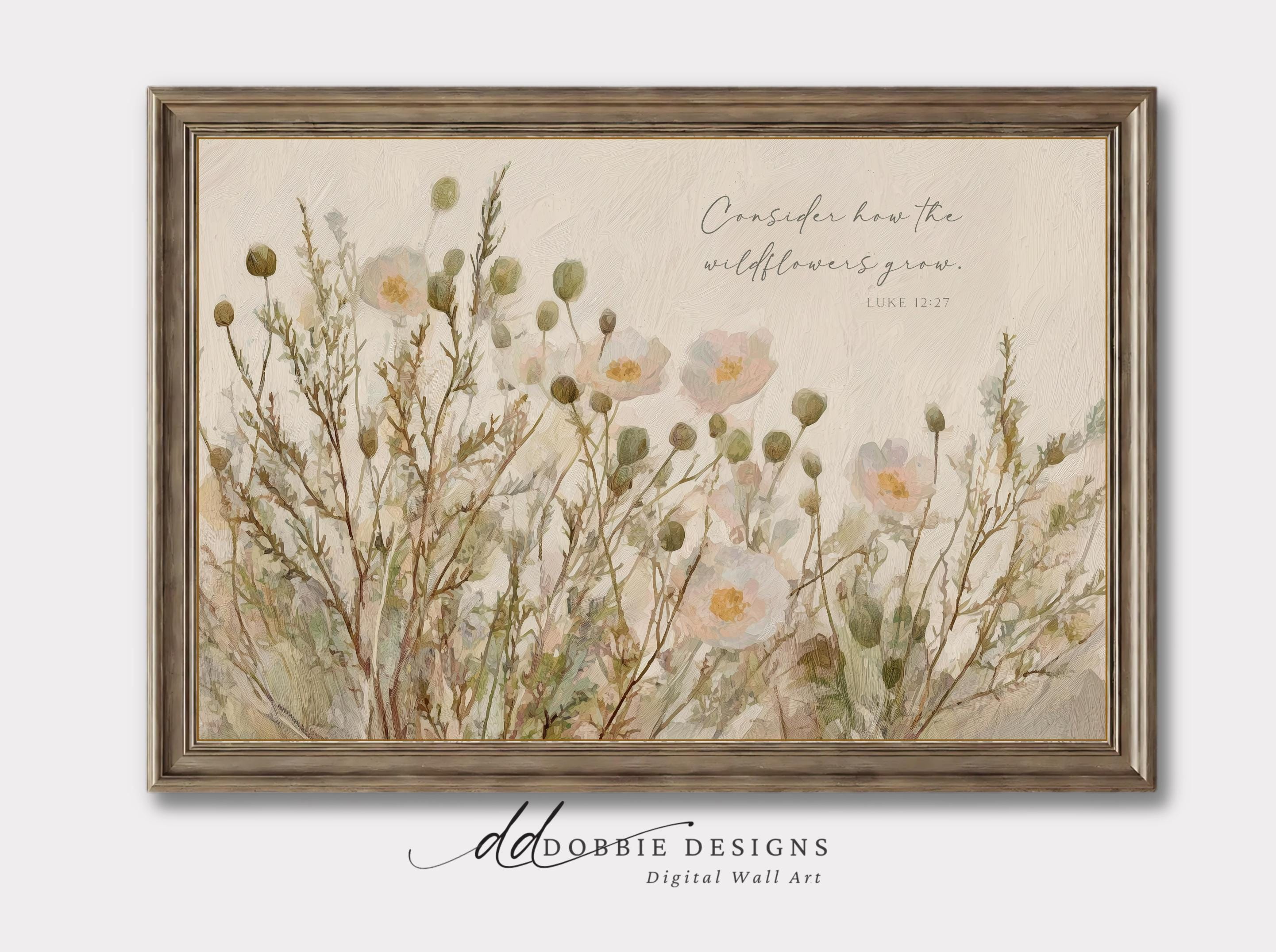Wildflower Bible Verse Wall Art Luke 12:27 Scripture Print Consider the ...