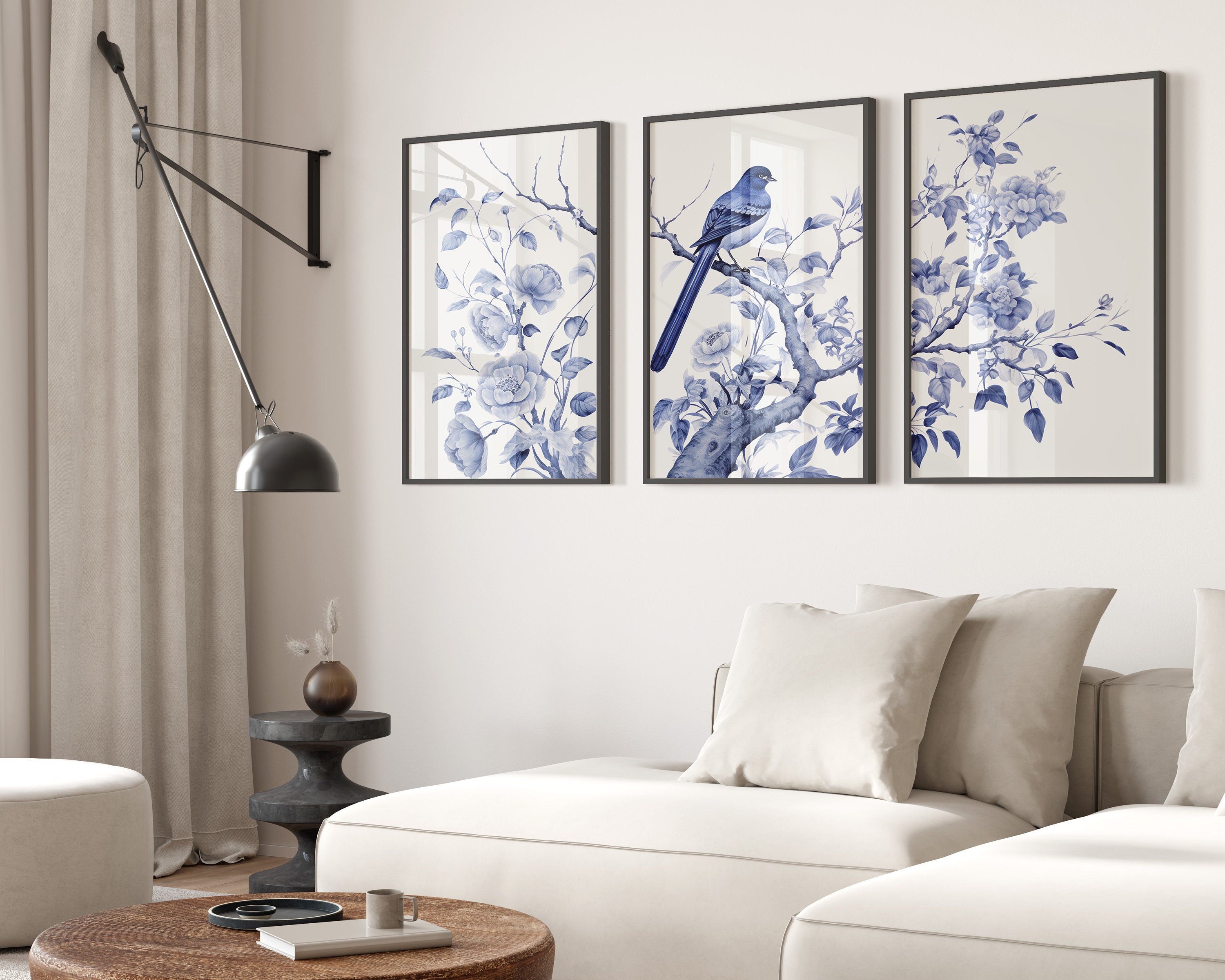 Blue Chinoiserie Set of 3 Prints, Chinoiserie Wall Art, Vintage Blue ...
