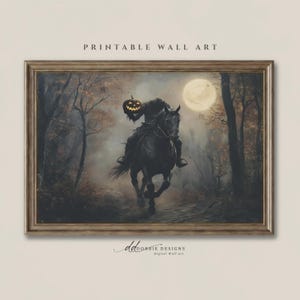 Headless Horseman Wall Art Sleepy Hollow Vintage Halloween Decor Dark Academia Moody Autumn Painting Pumpkin Head Poster 241077-10 image 1