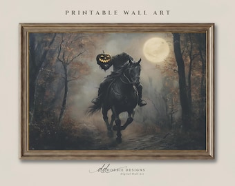 Headless Horseman Wall Art Sleepy Hollow Vintage Halloween Decor Dark Academia Moody Autumn Painting Pumpkin Head Poster 241077-10