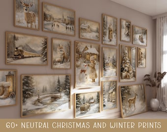 Neutral Christmas Wall Art Set Winter Holiday Prints Beige Christmas Decor Cozy Winter Artwork Large Printable Gallery Wall Bundle 251093