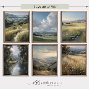 Christian Wall Art Set of 6 Bible Verse Prints Neutral Landscape Art Psalm 23 Jeremiah 29 Vintage Meadow Faith Artwork Set 260088