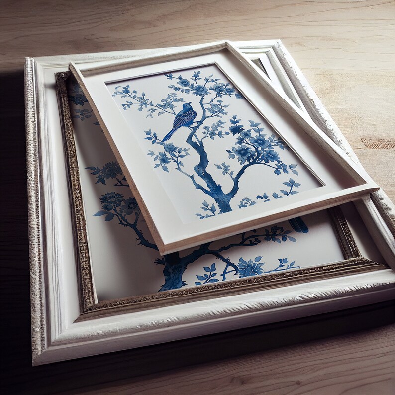Blue Chinoiserie Set of 3 Prints Chinoiserie Wall Art Vintage Blue ...