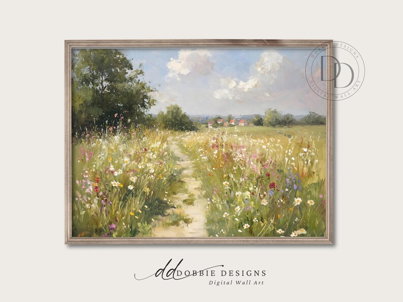 Wildflower Meadow Landscape Print Summer Country Field Painting ...