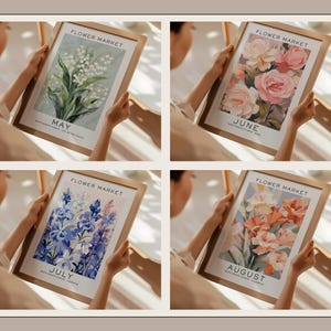 Lot de 12 fleurs pour le mois de naissance, oeuvre d'art murale florale neutre, cadeau pour le mois de naissance, impression du mois de naissance, impression du marché aux fleurs, impression de fleurs de naissance image 5
