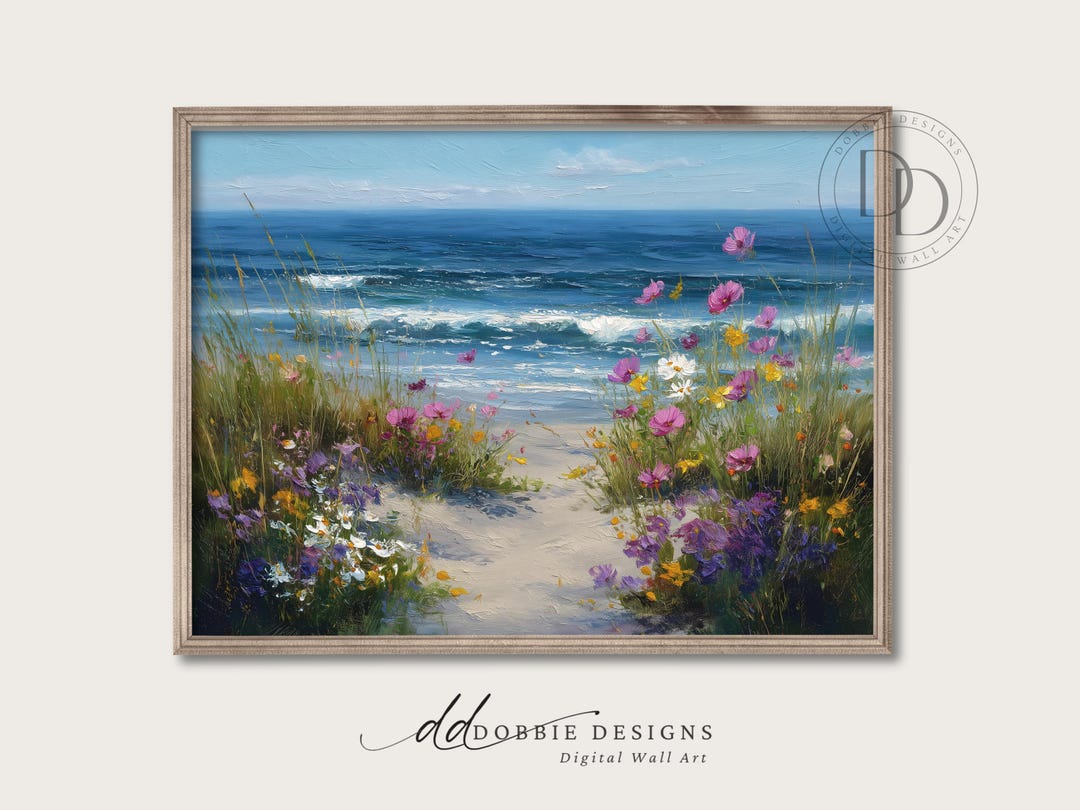 Coastal Wildflower Field Printable Wall Art Ocean Landscape Vintage ...
