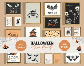 Halloween Mega Bundle, Spooky Halloween Prints, Vintage Halloween Posters, Halloween Wall Art, Creepy Halloween Decorations Set of 55 241081