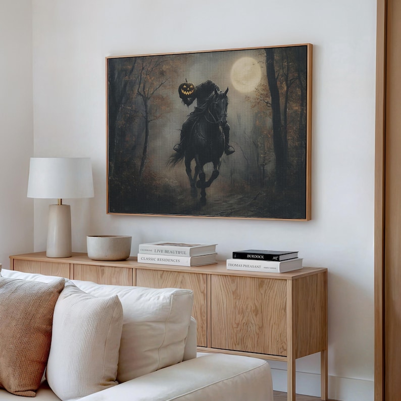Headless Horseman Wall Art Sleepy Hollow Vintage Halloween Decor Dark Academia Moody Autumn Painting Pumpkin Head Poster 241077-10 image 6