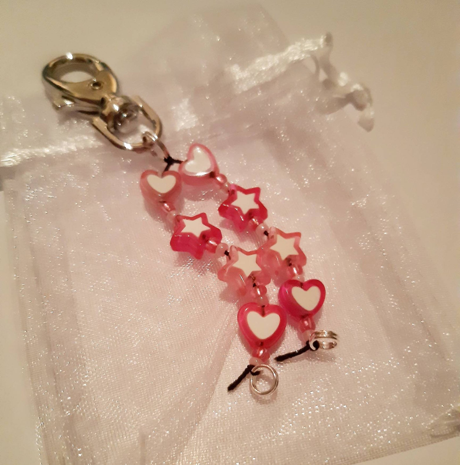 Pink hearts and stars keyring keychain bag charm heart | Etsy