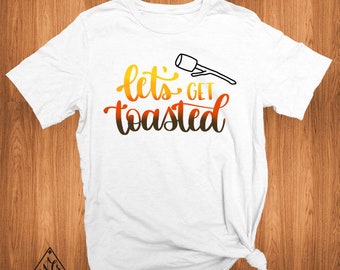 Let’s Get Toasted T-Shirt, Funny Camping Shirt with Marshmallow, Campfire Colors Tee, Outdoorsy Gift, S&#39;mores Camp Shirt for Him or Her