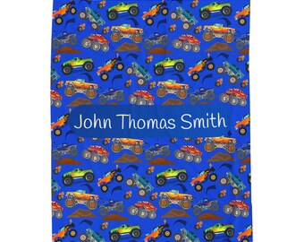 Personalized Monster Truck Blanket | Velveteen Plush Blanket/Children's Blanket/Custom Blanket/Gift