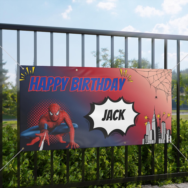 Custom Spiderman Birthday Banner | Personalized Birthday Banner image 1