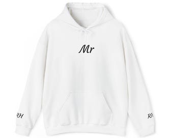 Mr. Embroidered Hoodie | Wedding Outfit, Comfortable Pullover, Kangaroo Pocket